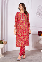 Monjolika Fashion Silk Embroidered Red Designer Kurti | Grocsy