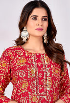 Monjolika Fashion Silk Embroidered Red Designer Kurti | Grocsy
