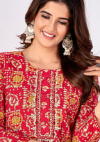 Monjolika Fashion Silk Embroidered Red Designer Kurti | Grocsy
