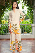 Monjolika Fashion Elegant Cream Floral Printed Cotton Co-Ord Set For Women | Grocsy