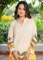 Monjolika Fashion Elegant Cream Floral Printed Cotton Co-Ord Set For Women | Grocsy