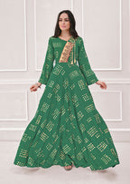 Monjolika Fashion Green Muslin Foil Print Party Wear Kurti | Grocsy