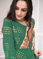 Monjolika Fashion Green Muslin Foil Print Party Wear Kurti | Grocsy
