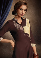 Monjolika Fashion Brown Embroidered Rayon Party Wear Kurti | Grocsy