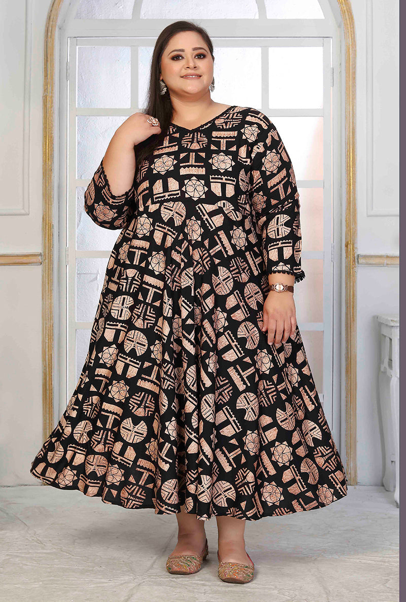 Monjolika Fashion Rayon Printed Black Designer Kurti | Grocsy