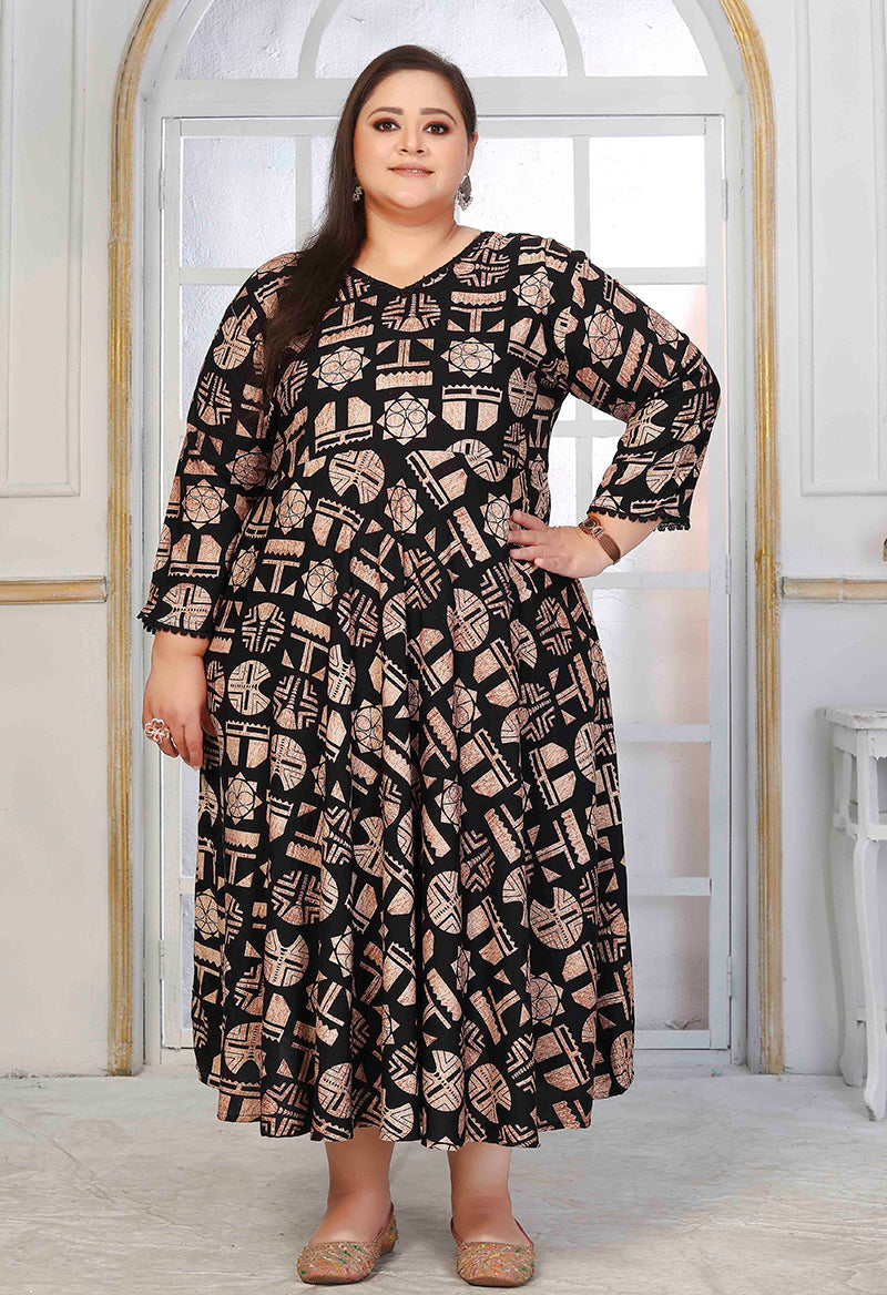 Monjolika Fashion Rayon Printed Black Designer Kurti | Grocsy