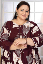 Monjolika Fashion Rayon Printed Wine Designer Kurti | Grocsy