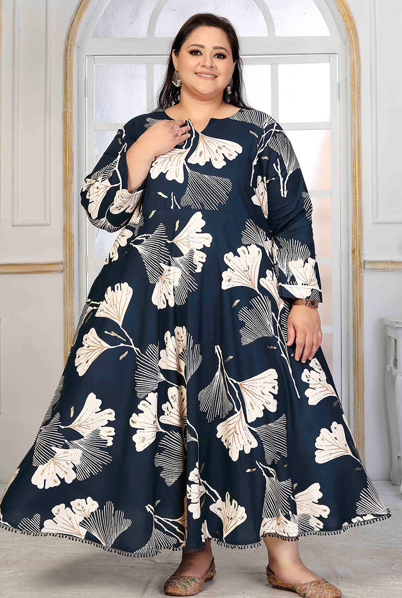 Monjolika Fashion Rayon Printed Navy Blue Designer Kurti | Grocsy