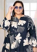 Monjolika Fashion Rayon Printed Navy Blue Designer Kurti | Grocsy