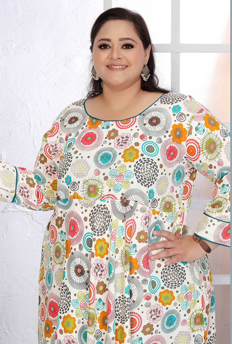Monjolika Fashion Rayon Printed White Designer Kurti | Grocsy
