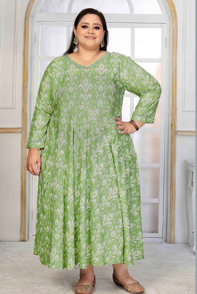 Monjolika Fashion Rayon Printed Light Green Designer Kurti | Grocsy