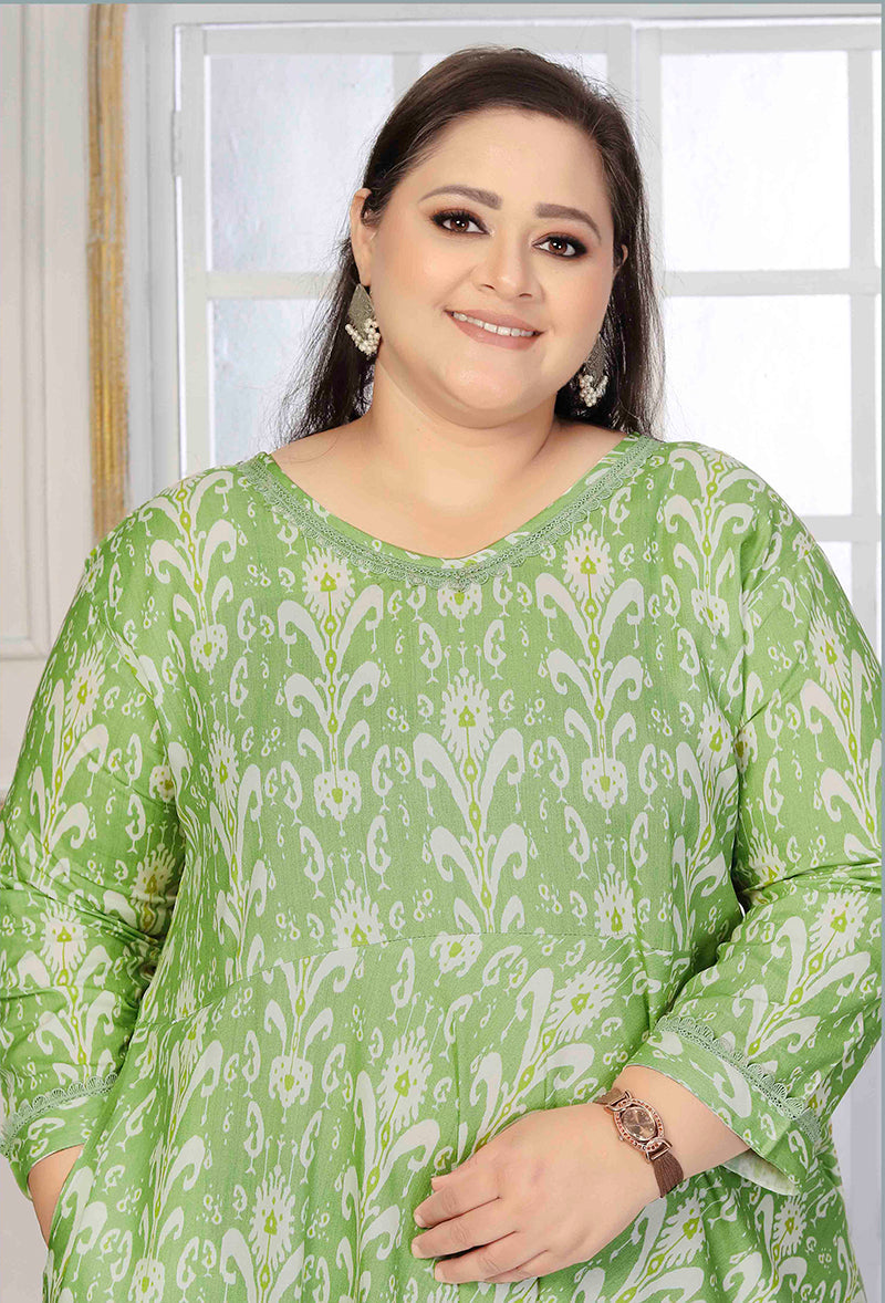 Monjolika Fashion Rayon Printed Light Green Designer Kurti | Grocsy