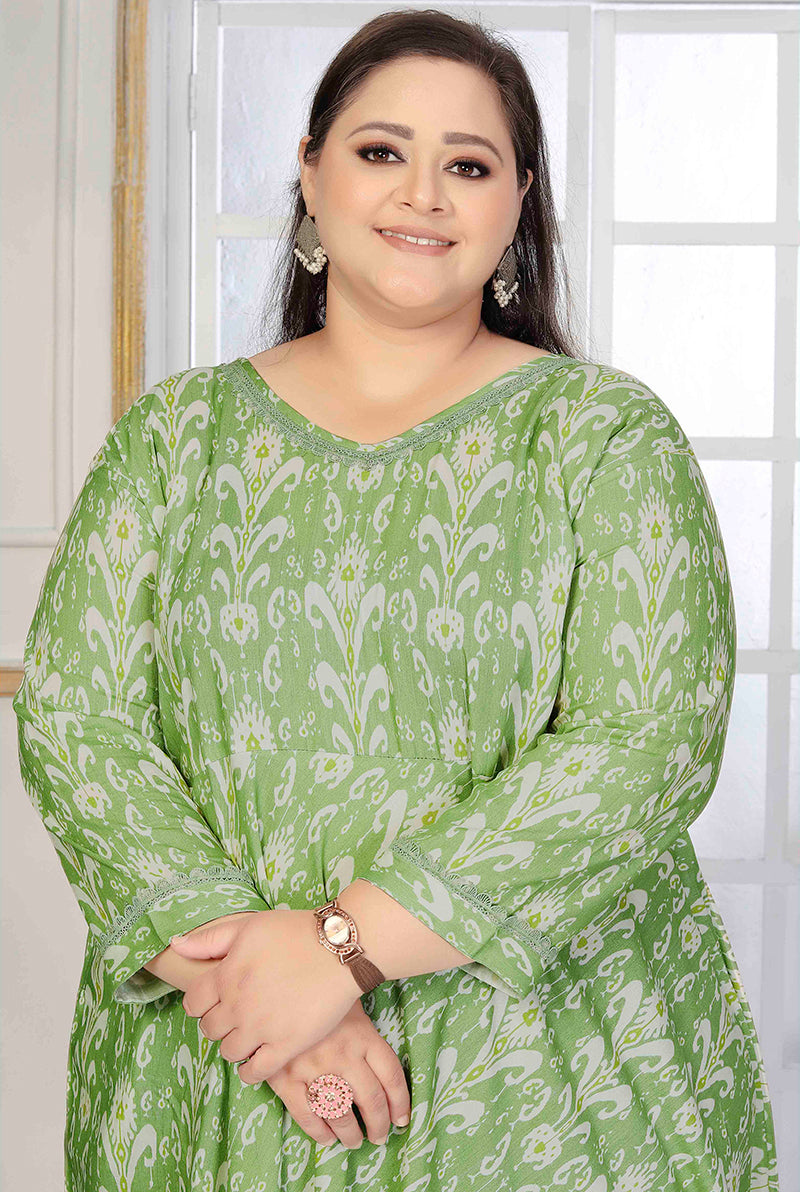 Monjolika Fashion Rayon Printed Light Green Designer Kurti | Grocsy