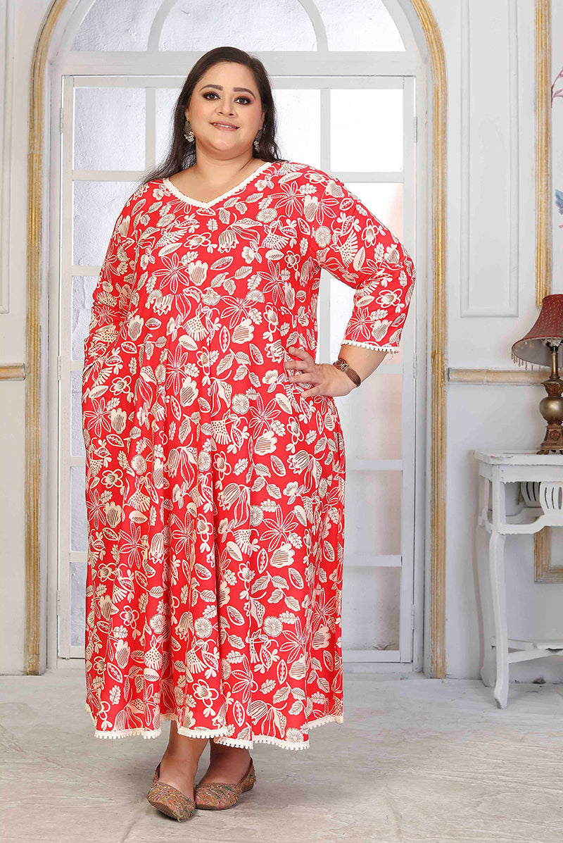 Monjolika Fashion Rayon Printed Red Designer Kurti | Grocsy