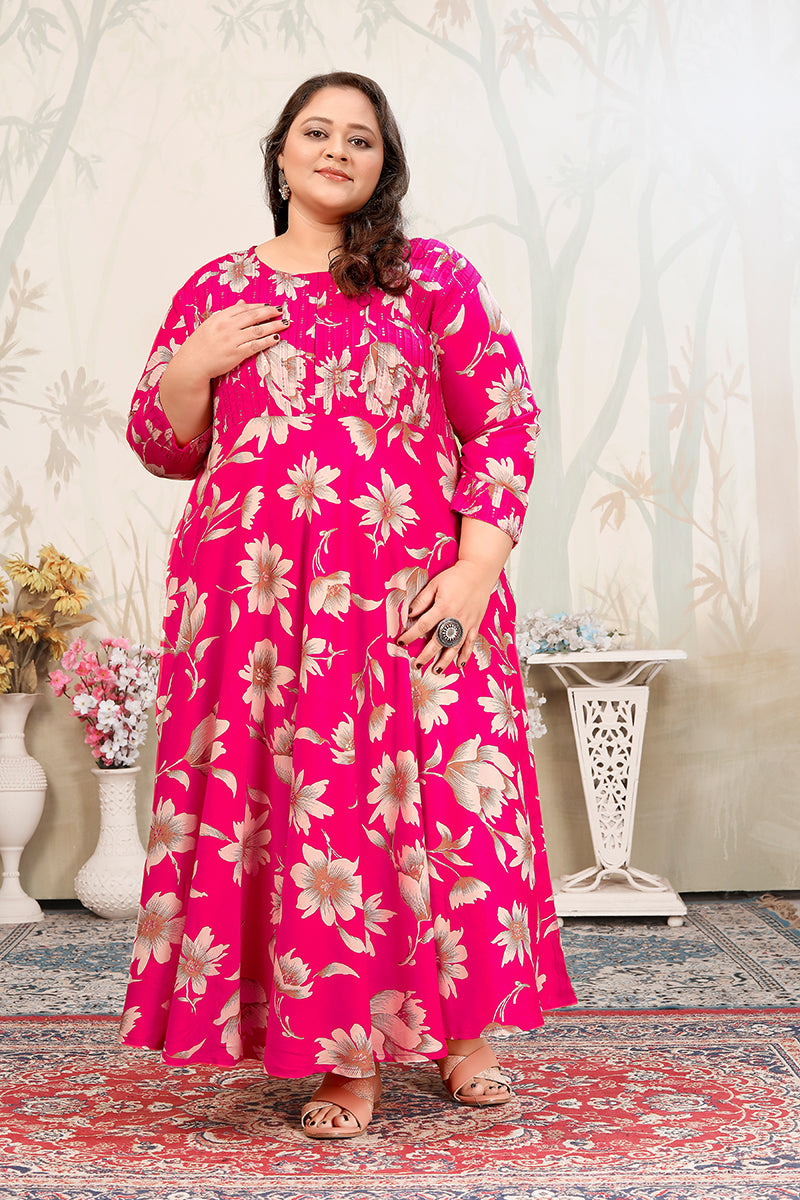 Monjolika Fashion Rani Pink Ceremonial Rayon Designer Kurti | Grocsy