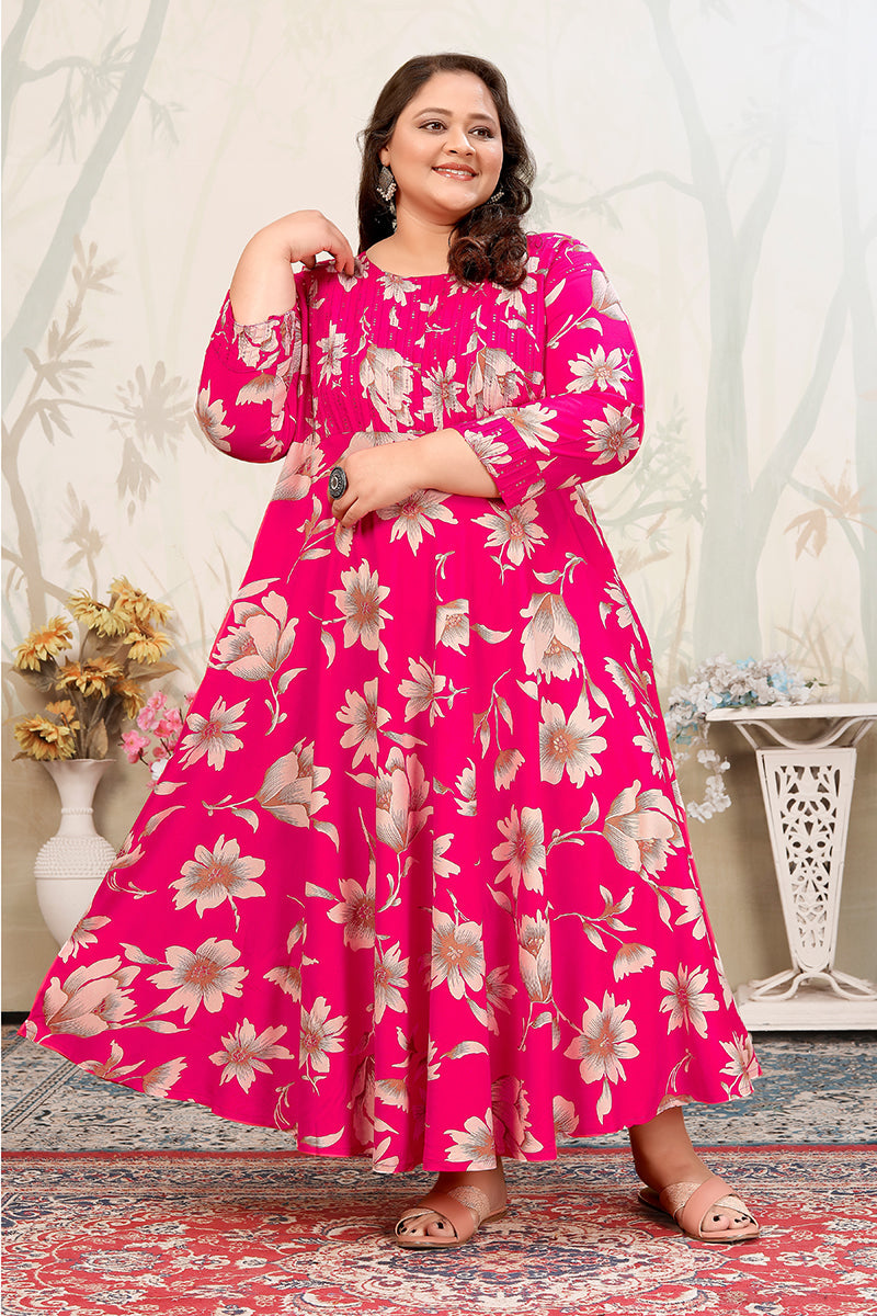 Monjolika Fashion Rani Pink Ceremonial Rayon Designer Kurti | Grocsy