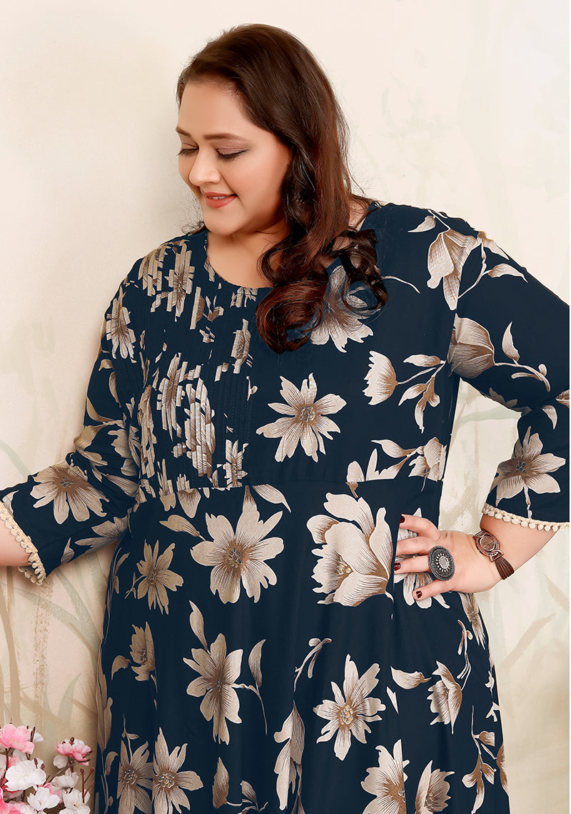 Monjolika Fashion Dark Teal Ceremonial Rayon Designer Kurti | Grocsy