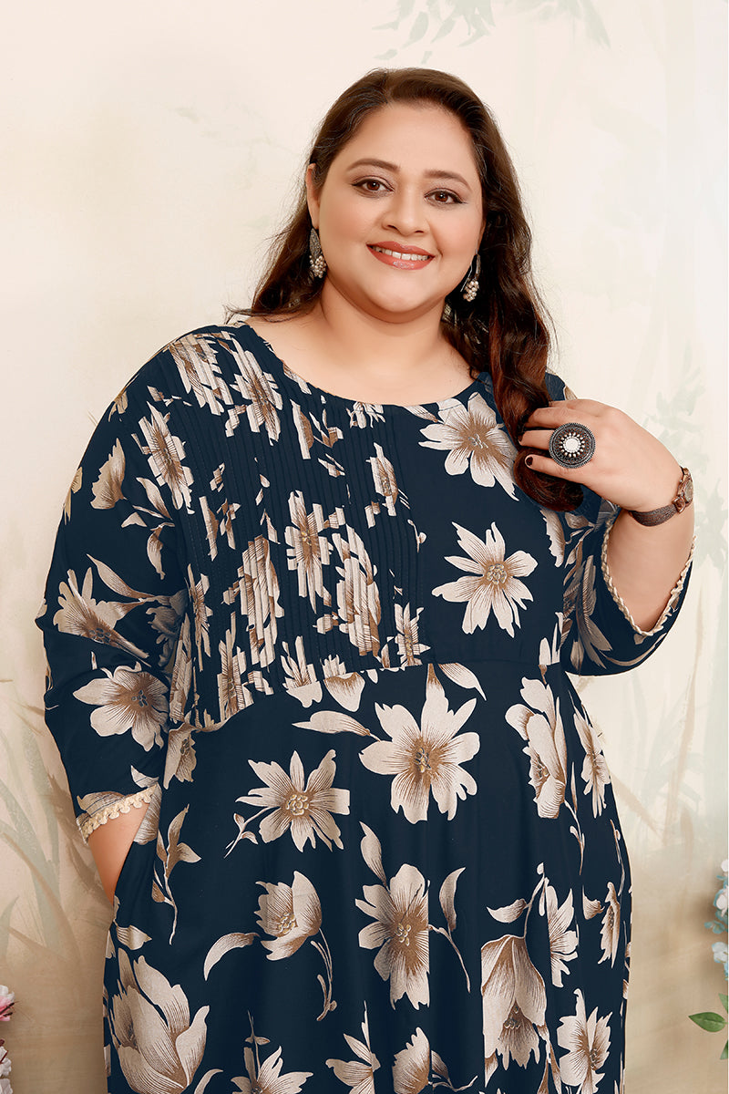 Monjolika Fashion Dark Teal Ceremonial Rayon Designer Kurti | Grocsy