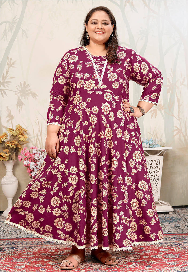 Monjolika Fashion Wine Ceremonial Rayon Designer Kurti | Grocsy