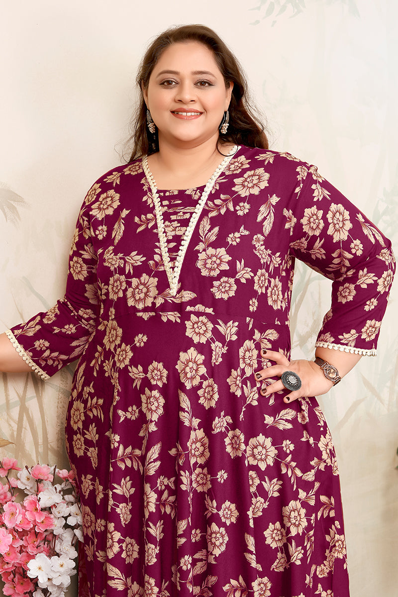 Monjolika Fashion Wine Ceremonial Rayon Designer Kurti | Grocsy