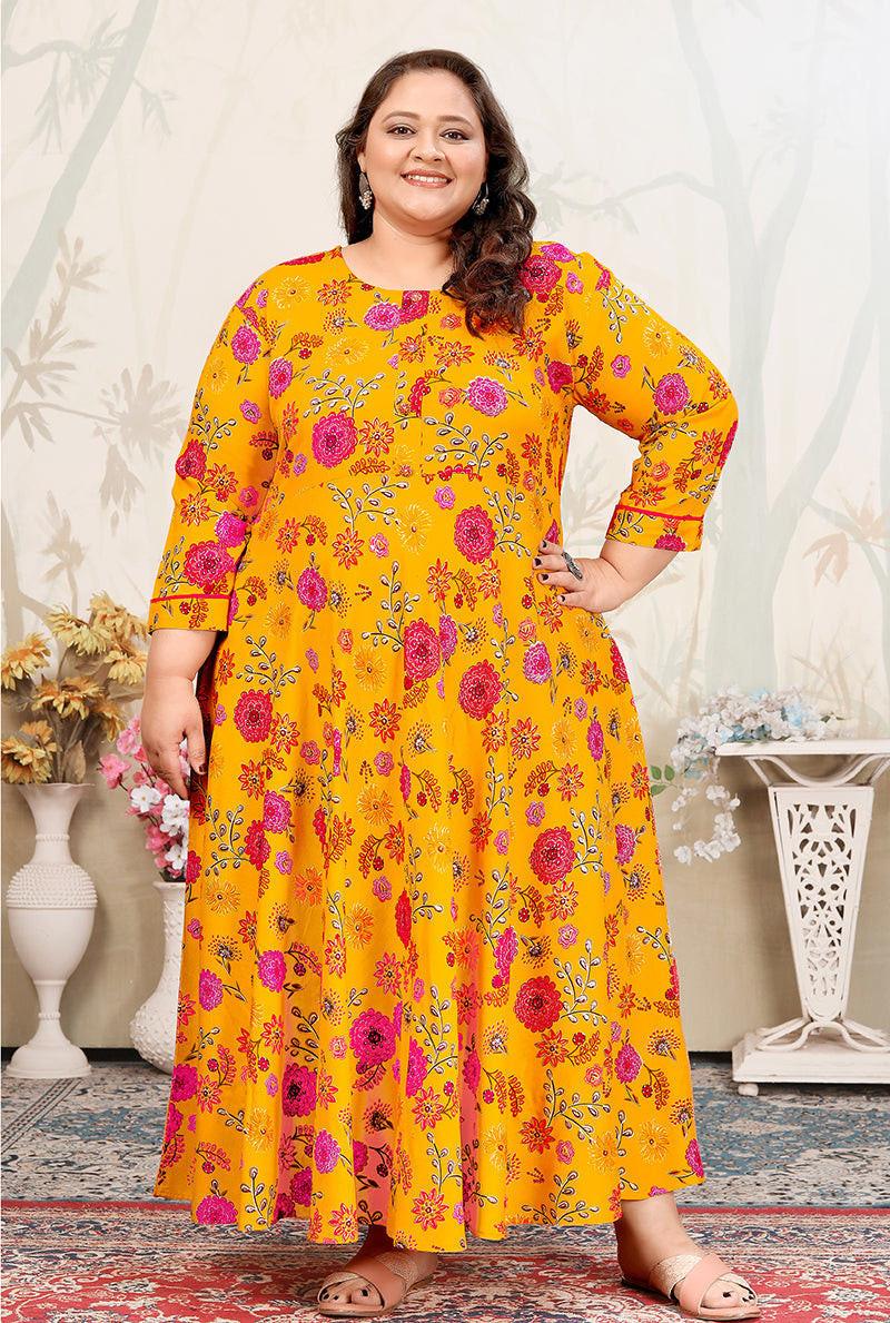 Monjolika Fashion Yellow Ceremonial Rayon Designer Kurti | Grocsy