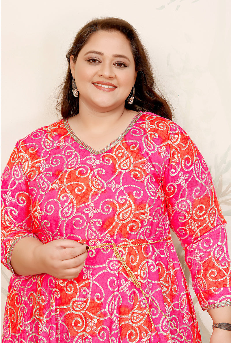 Monjolika Fashion Pink Ceremonial Rayon Designer Kurti | Grocsy
