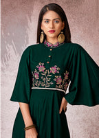 Monjolika Fashion Bottle Green Rayon Embroidered Designer Kurti | Grocsy