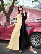 Monjolika Fashion Cream & Black Rayon Embroidered Designer Kurti | Grocsy