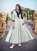 Monjolika Fashion Light Grey Rayon Embroidered Designer Kurti | Grocsy