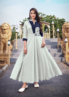 Monjolika Fashion Light Grey Rayon Embroidered Designer Kurti | Grocsy