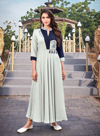 Monjolika Fashion Light Grey Rayon Embroidered Designer Kurti | Grocsy
