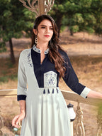 Monjolika Fashion Light Grey Rayon Embroidered Designer Kurti | Grocsy