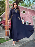Monjolika Fashion Navy Blue Rayon Embroidered Designer Kurti | Grocsy