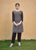 Monjolika Fashion Embroidered Georgette Straight Kurta Set In Coffee | Grocsy