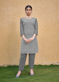 Monjolika Fashion Embroidered Georgette Straight Kurta Set In Grey | Grocsy