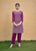 Monjolika Fashion Embroidered Georgette Straight Kurta Set In Purple | Grocsy