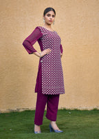 Monjolika Fashion Embroidered Georgette Straight Kurta Set In Purple | Grocsy