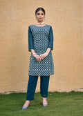 Monjolika Fashion Embroidered Georgette Straight Kurta Set In Teal Blue | Grocsy