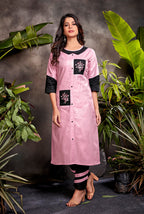 Monjolika Fashion Silk Embroidered Designer Kurti In Light Pink | Grocsy