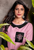 Monjolika Fashion Silk Embroidered Designer Kurti In Light Pink | Grocsy