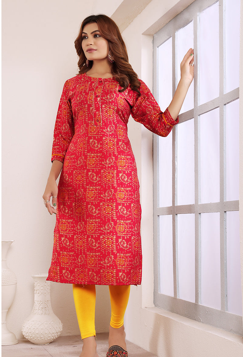 Monjolika Fashion Viscose Rani Pink Buttons Party Wear Kurti For Party | Grocsy