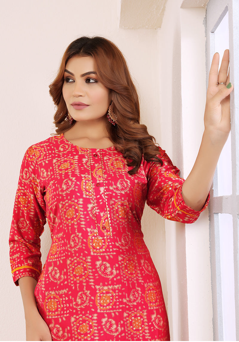 Monjolika Fashion Viscose Rani Pink Buttons Party Wear Kurti For Party | Grocsy