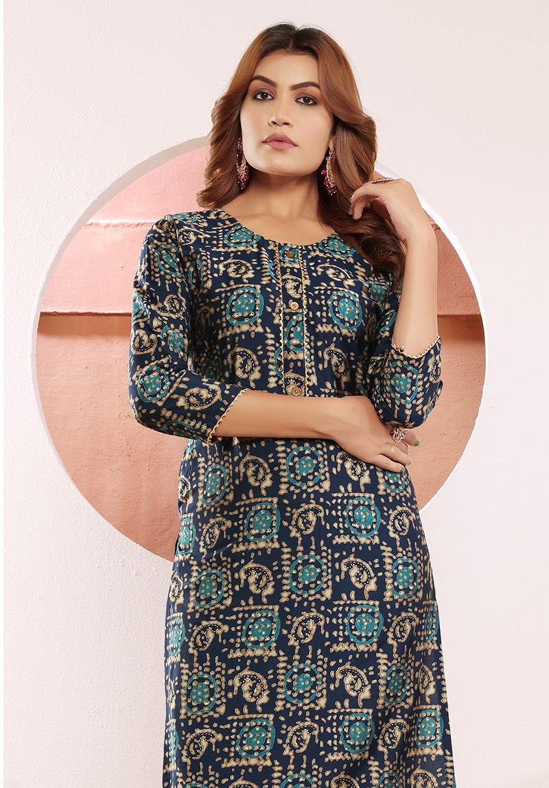 Monjolika Fashion Viscose Navy Blue Buttons Party Wear Kurti For Party | Grocsy