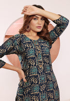 Monjolika Fashion Viscose Navy Blue Buttons Party Wear Kurti For Party | Grocsy