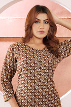 Monjolika Fashion Viscose Brown Buttons Party Wear Kurti For Party | Grocsy