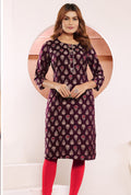 Monjolika Fashion Wine Print Viscose Casual Kurti | Grocsy