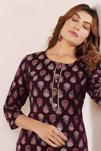 Monjolika Fashion Wine Print Viscose Casual Kurti | Grocsy