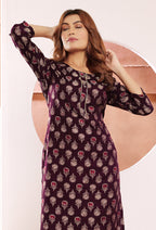 Monjolika Fashion Wine Print Viscose Casual Kurti | Grocsy