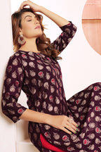 Monjolika Fashion Wine Print Viscose Casual Kurti | Grocsy