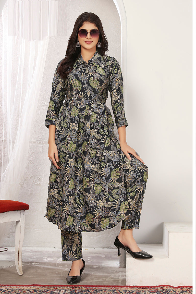 Monjolika Fashion Black Rayon Floral Print Casual Kurti | Grocsy